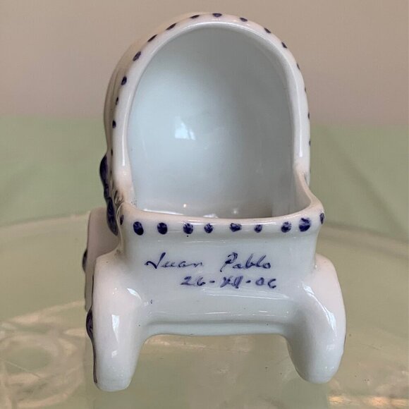 Vintage Baby Buggy Ceramic Planter Stroller Pram Hand Painted Newborn Boy Gift - Picture 4 of 13